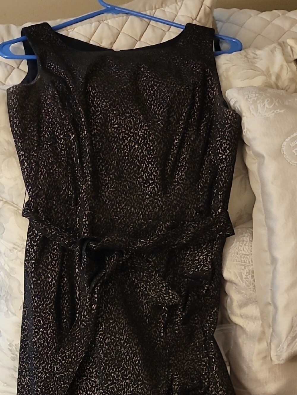 Calvin Klein Black Metallic Midi Dress with Tie Waist